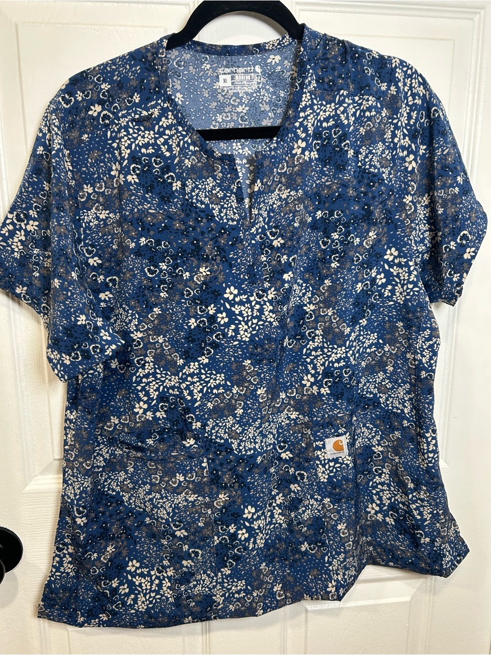 Carhartt Men’s Navy Blue Floral Short Sleeve Scrub Top